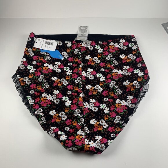 Skinny Dippers Bikini Bottoms Womens XL Black Multi Floral Dora Ruffled Swimwear - Picture 6 of 7